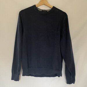 Lands End Mens Supima Cotton Navy Blue Crewneck Sweater Size M knit winter top